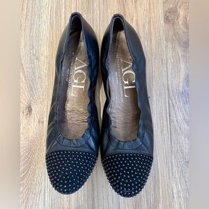 AGL Attilio Giusti Leombruni Black Leather Studded Toe Ballet Flats Size 39.5